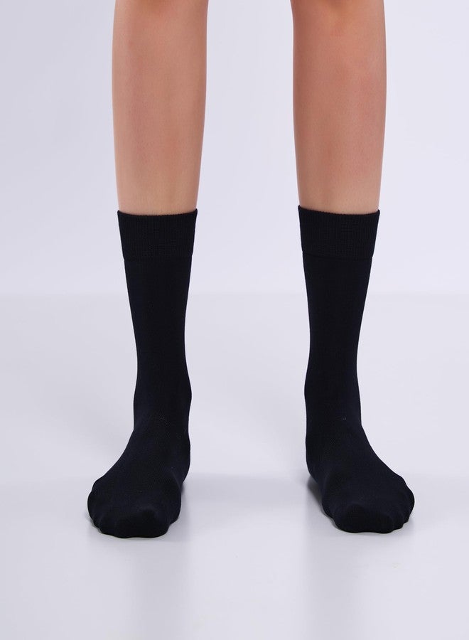 Phoenix Socks جوارب فينيكس، 3 أزواج، جوارب قطنية نسائية كاجوال متوسطة الطول، ألوان باستيل متنوعة، ناعمة ومريحة، جوارب رسمية، تسمح بمرور الهواء، تمتص الرطوبة، جوارب ضيقة ومعززة عند أصابع القدم للنساء (أسود) - Image 3